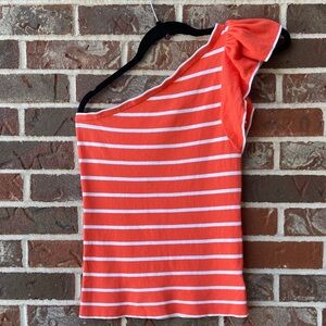 Lilly Pulitzer One Shoulder Top With Frill Orange and White